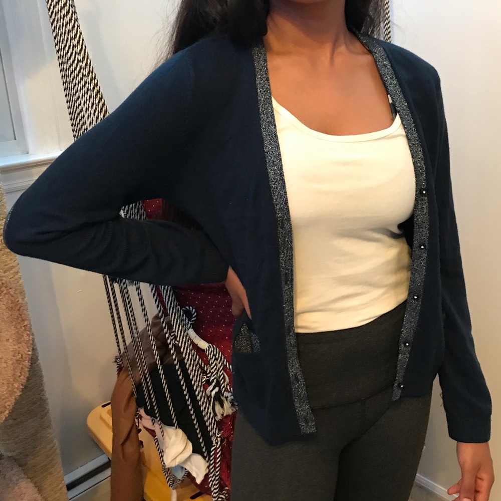 tommy hilfiger navy cardigan elbow patches vintage